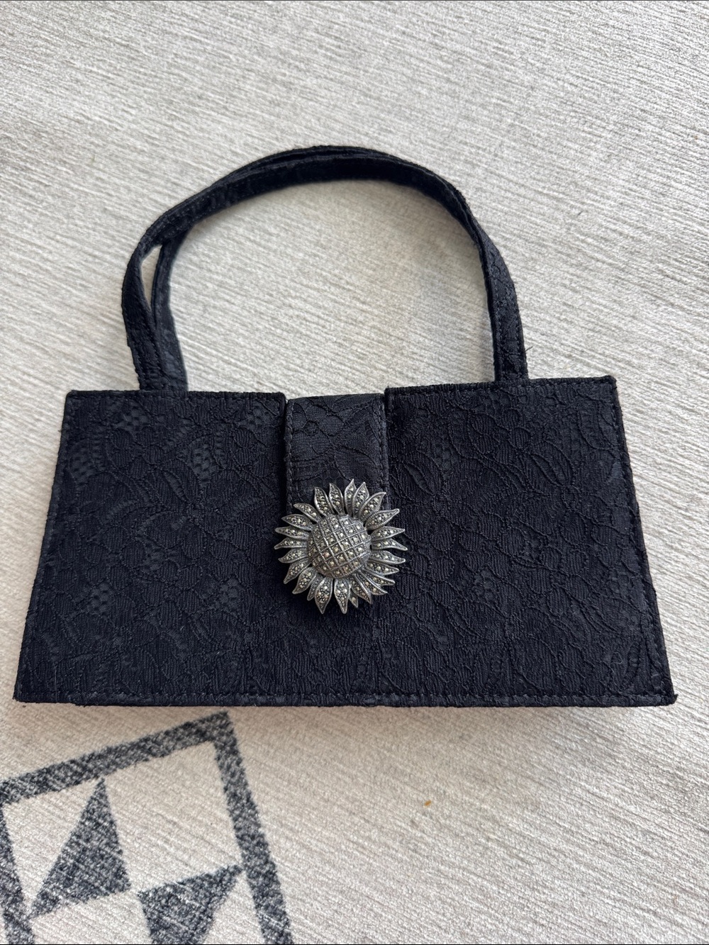 Vintage Judith Jack Black Lace Evening Bag Marcasite Sunflower Clasp , Italy - Picture 11 of 11